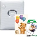 Fujifilm imprimanta instax SQUARE Ash White cu film 1x10 si felicitare Party