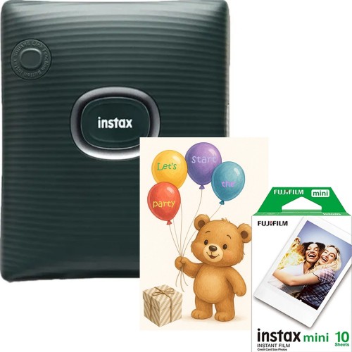 Fujifilm imprimanta instax SQUARE Midnight Green cu film 1x10 si felicitare Party