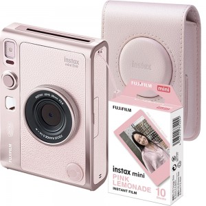 Aparat foto Fujifilm Instax mini Evo, Gentle Rose, cu geanta si film 2x10
