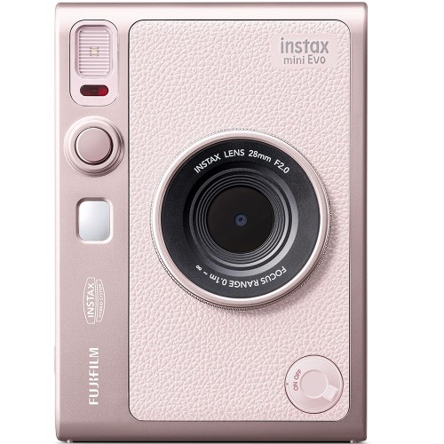 Aparat foto Fujifilm Instax mini Evo, Gentle Rose, cu geanta si film 1x10 pink