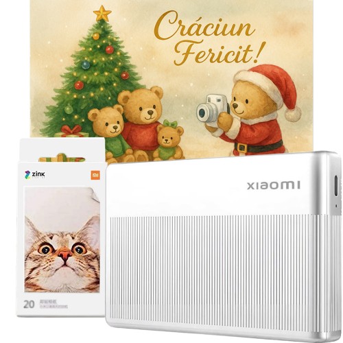 Imprimanta portabila Xiaomi Instant Printer Photo 1S cu hartie 2x10 si felicitare