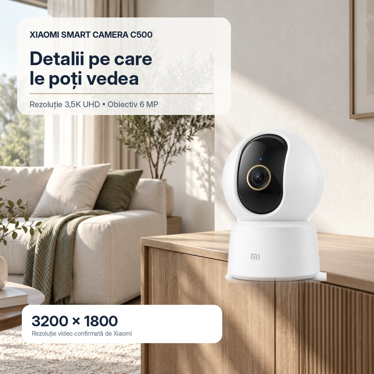 Camera de supraveghere Smart Xiaomi C500, 6MP, 3200x1800, Bluetooth, Wi-Fi 6 dual band, rotire 360 grade, Alb