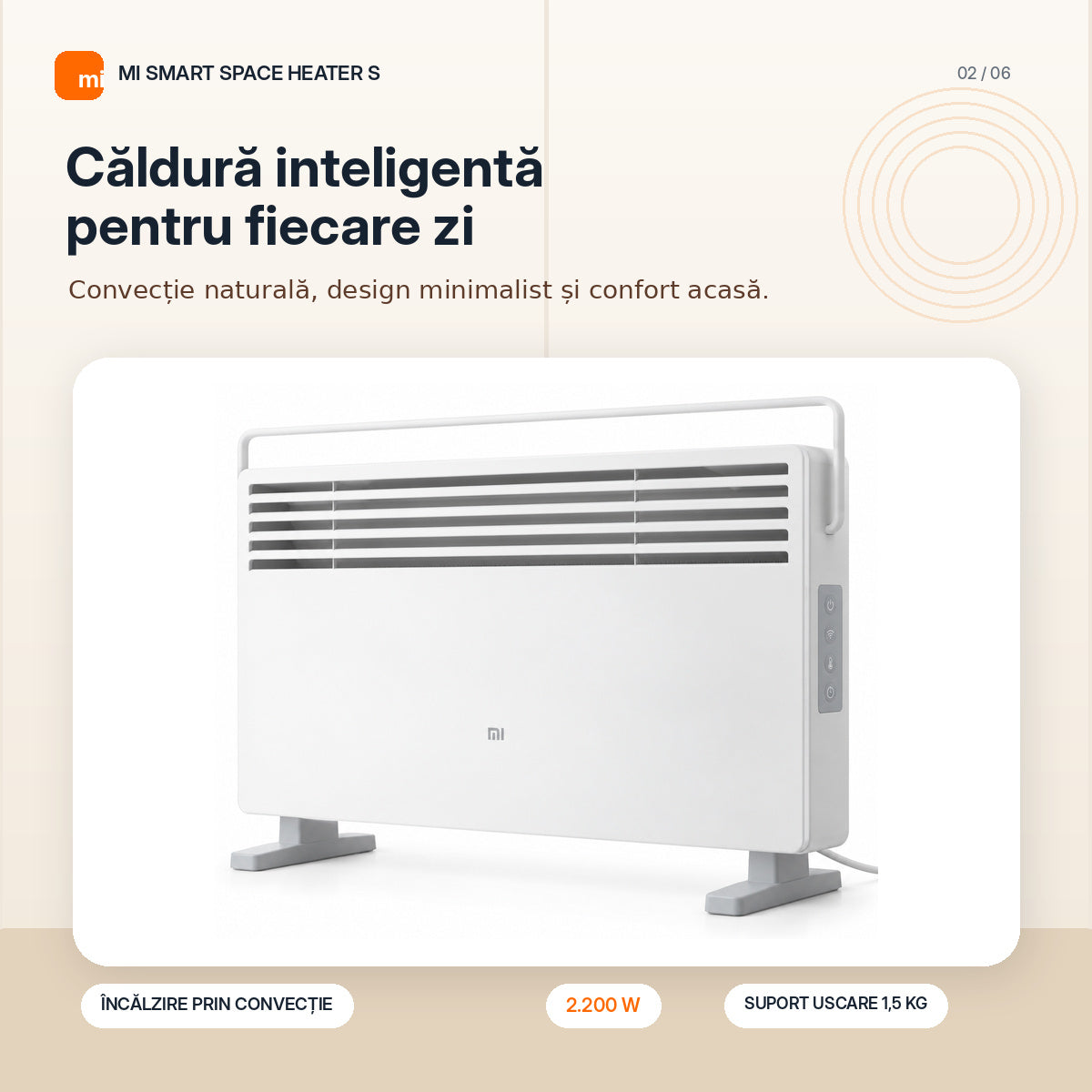 Aeroterma Xiaomi Mi Smart Space Heater S, 2200W, alb, 216x780x526mm