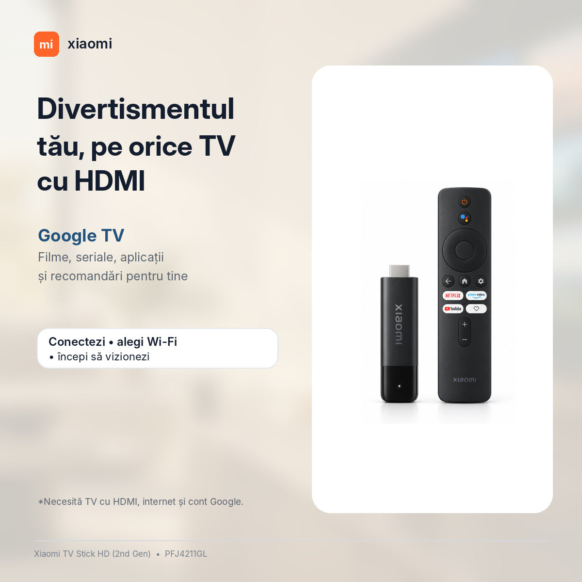 Mediaplayer Xiaomi TV Stick Full HD 2nd Gen, Google TV, Bluetooth, Wi-Fi, HDMI, Negru