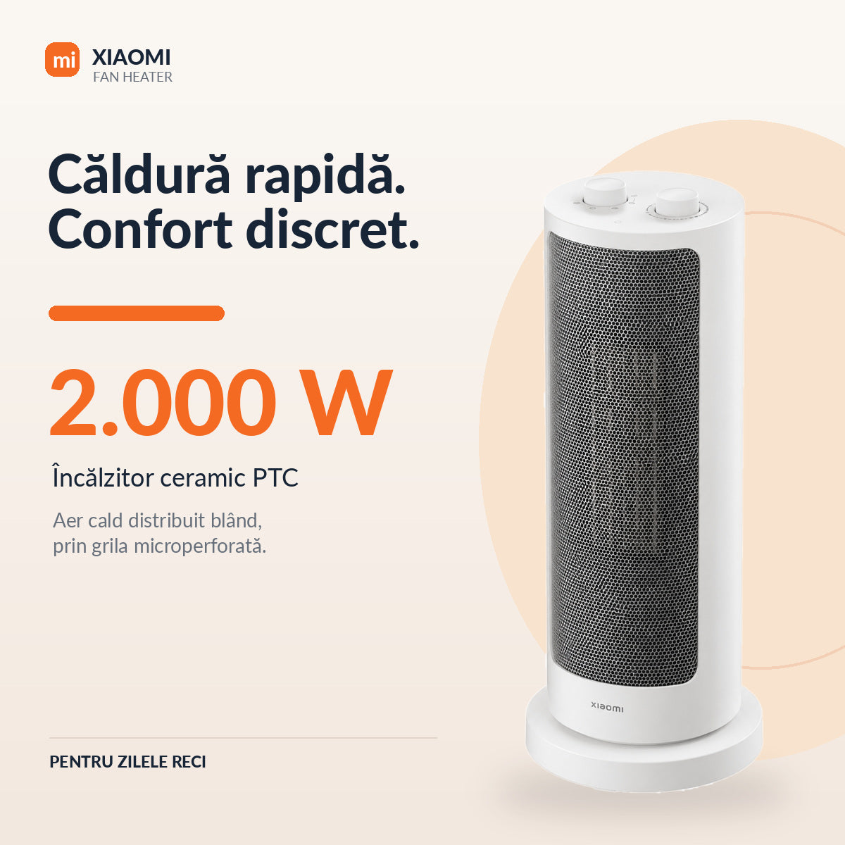 Aeroterma Xiaomi BHR8228EU, 2000 W, Incalzitor ceramic, Protectie impotriva rasturnarii, Protectie supraincalzire, Diametru elice 17.6 cm, Alb