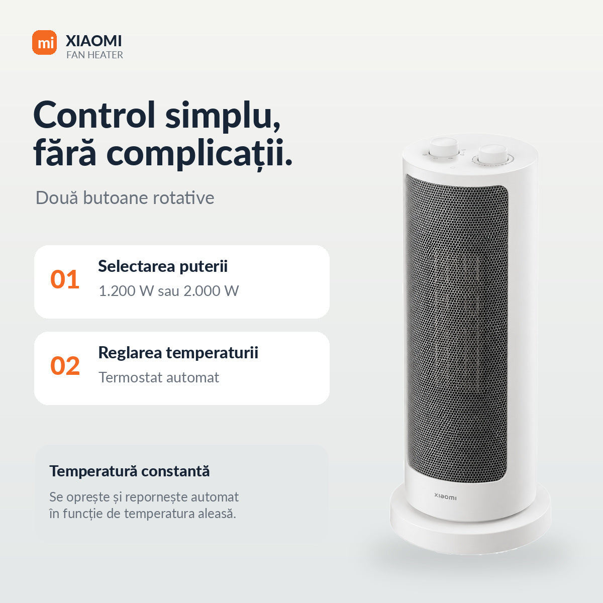Aeroterma Xiaomi BHR8228EU, 2000 W, Incalzitor ceramic, Protectie impotriva rasturnarii, Protectie supraincalzire, Diametru elice 17.6 cm, Alb