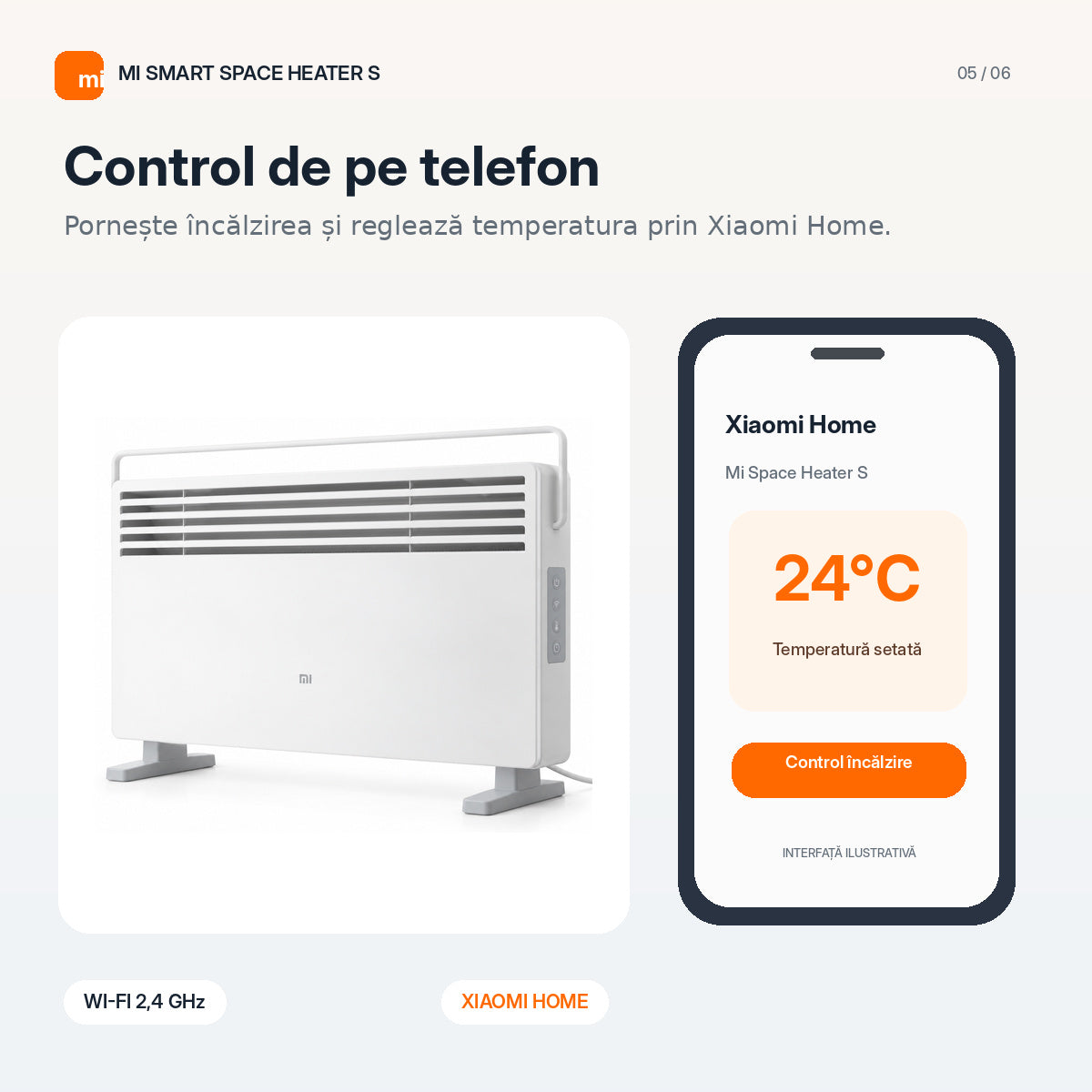 Aeroterma Xiaomi Mi Smart Space Heater S, 2200W, alb, 216x780x526mm