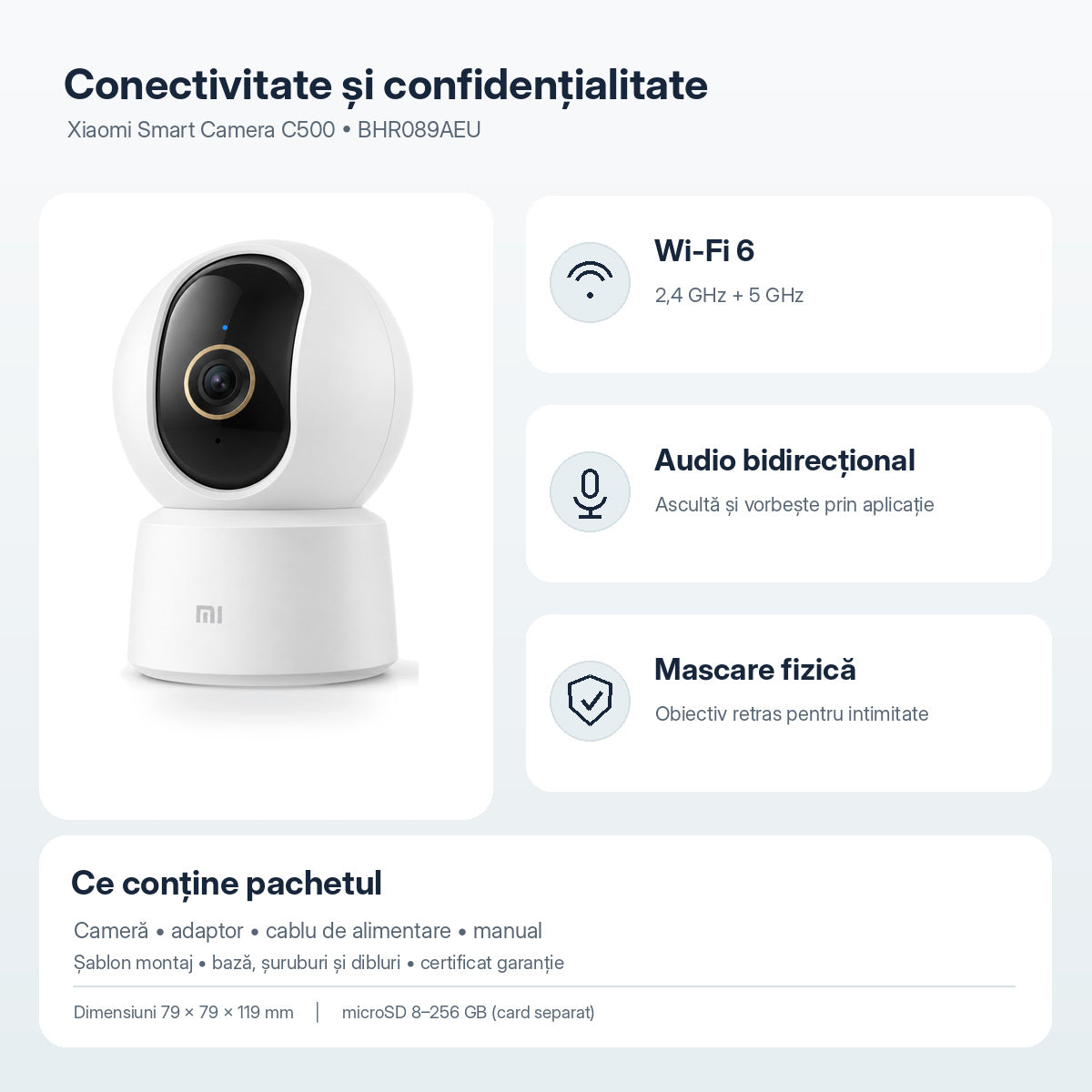 Camera de supraveghere Smart Xiaomi C500, 6MP, 3200x1800, Bluetooth, Wi-Fi 6 dual band, rotire 360 grade, Alb