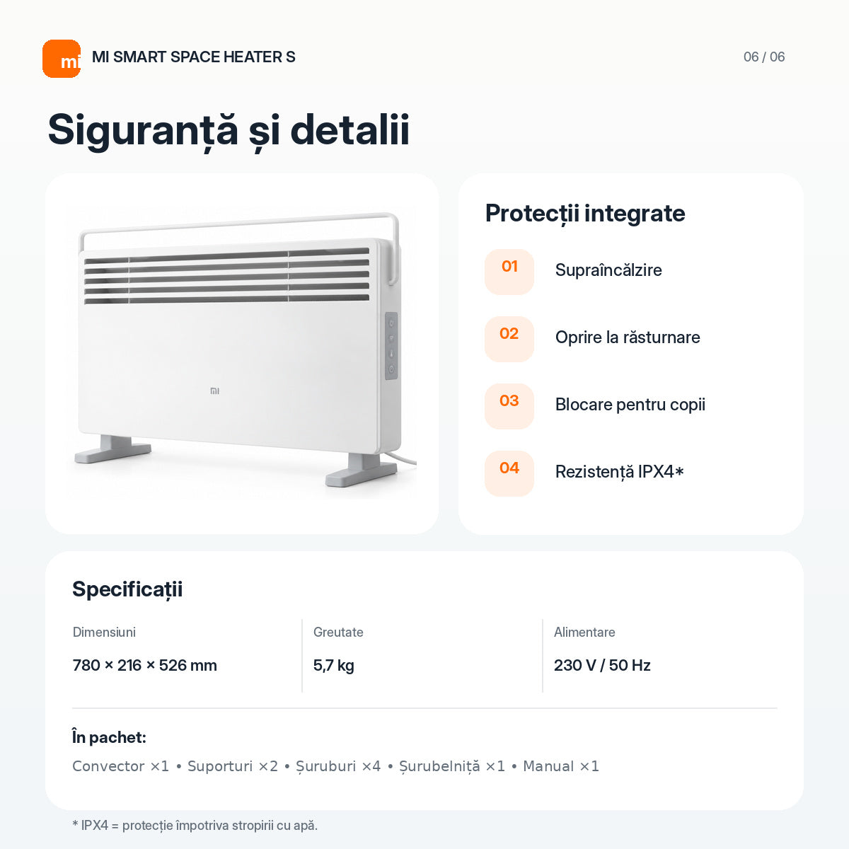 Aeroterma Xiaomi Mi Smart Space Heater S, 2200W, alb, 216x780x526mm