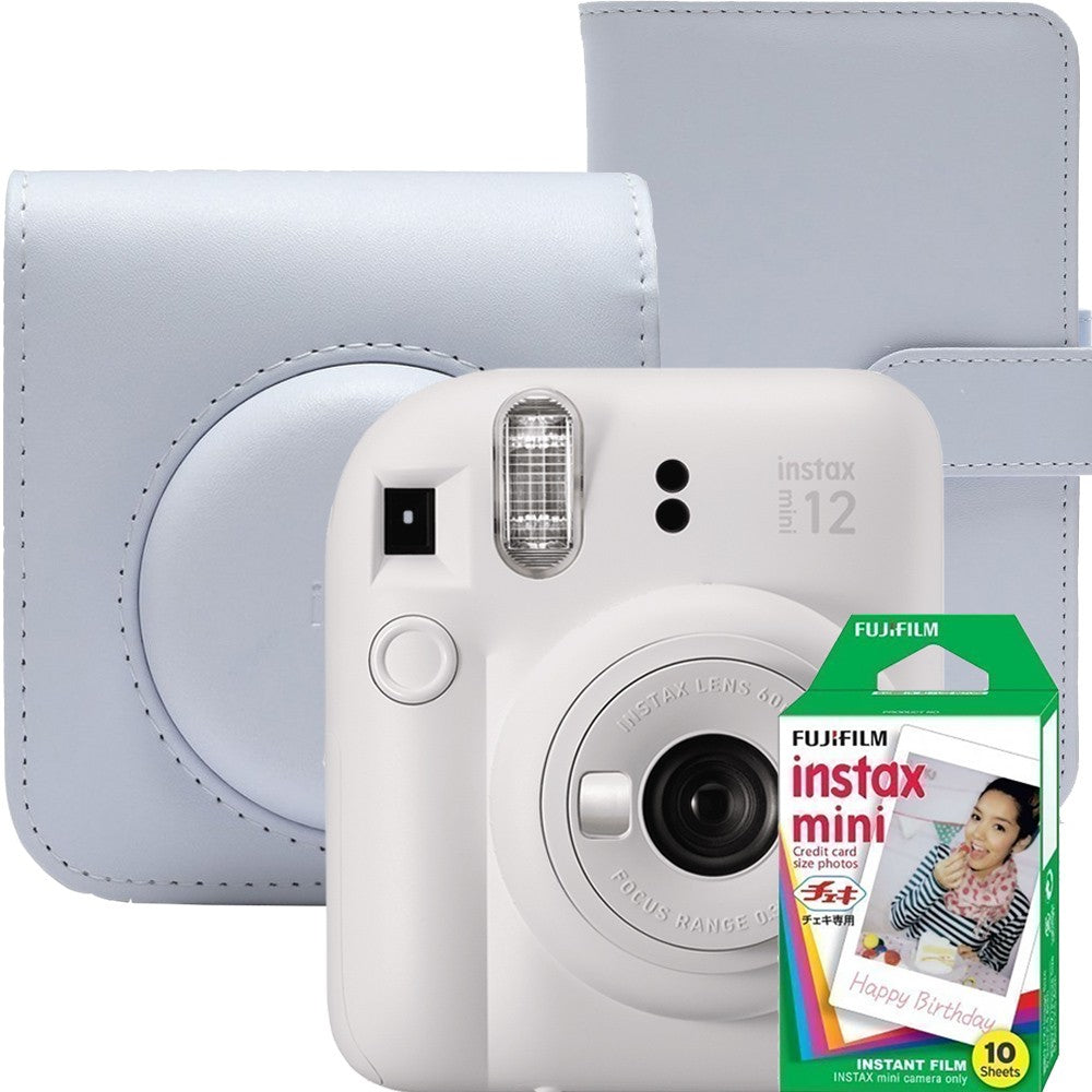 Aparat foto instant Fujifilm Instax mini 12, Lilac Purple cu husa, album foto si film 1x10