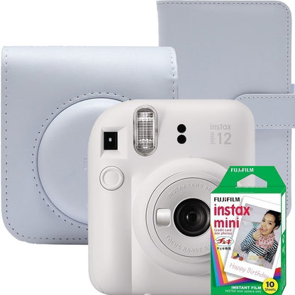Aparat foto instant Fujifilm Instax mini 12, Lilac Purple cu husa, album foto si film 1x10