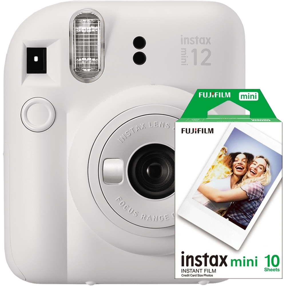 Aparat foto instant Fujifilm Instax mini 12 Clay White cu film mini 1x10