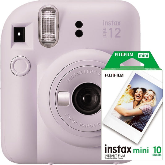 Aparat foto instant Fujifilm Instax mini 12 Lilac Purple cu film mini 1x10- Starter kit, pentru incepatori