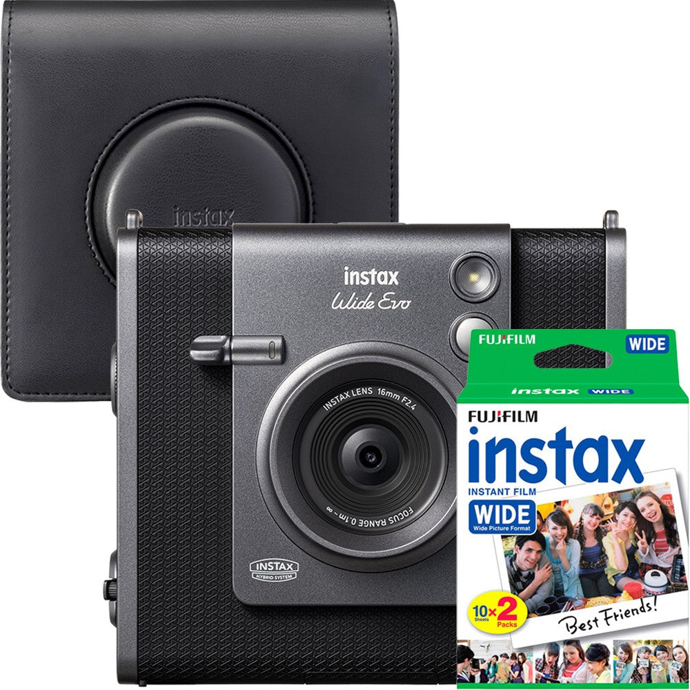 Set Aparat foto Fujifilm Instax Wide EVO Hybrid, negru cu husa si film 2x10
