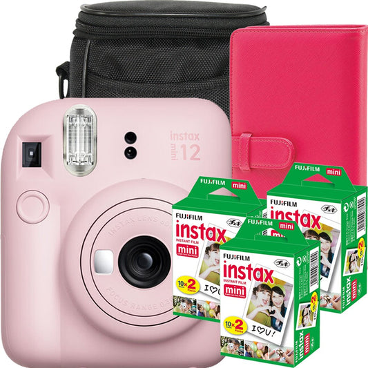 Pachet de Vacanta – aparat foto instant Fujifilm Instax Mini 12 roz cu 60 Filme, Husa și Album 120