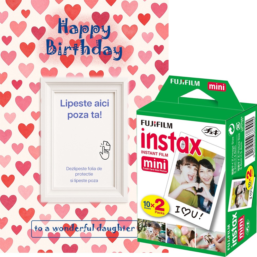 Set Film Fujifilm Instax Mini 2x10 + Felicitare Cadou Aniversar, Love – Pachet Instant Creativ