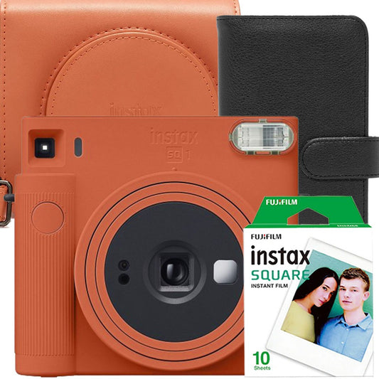 Set aparat foto Instant Fujifilm Instax SQ1 Terracotta Orange cu husa, album si hartie foto square 1x10