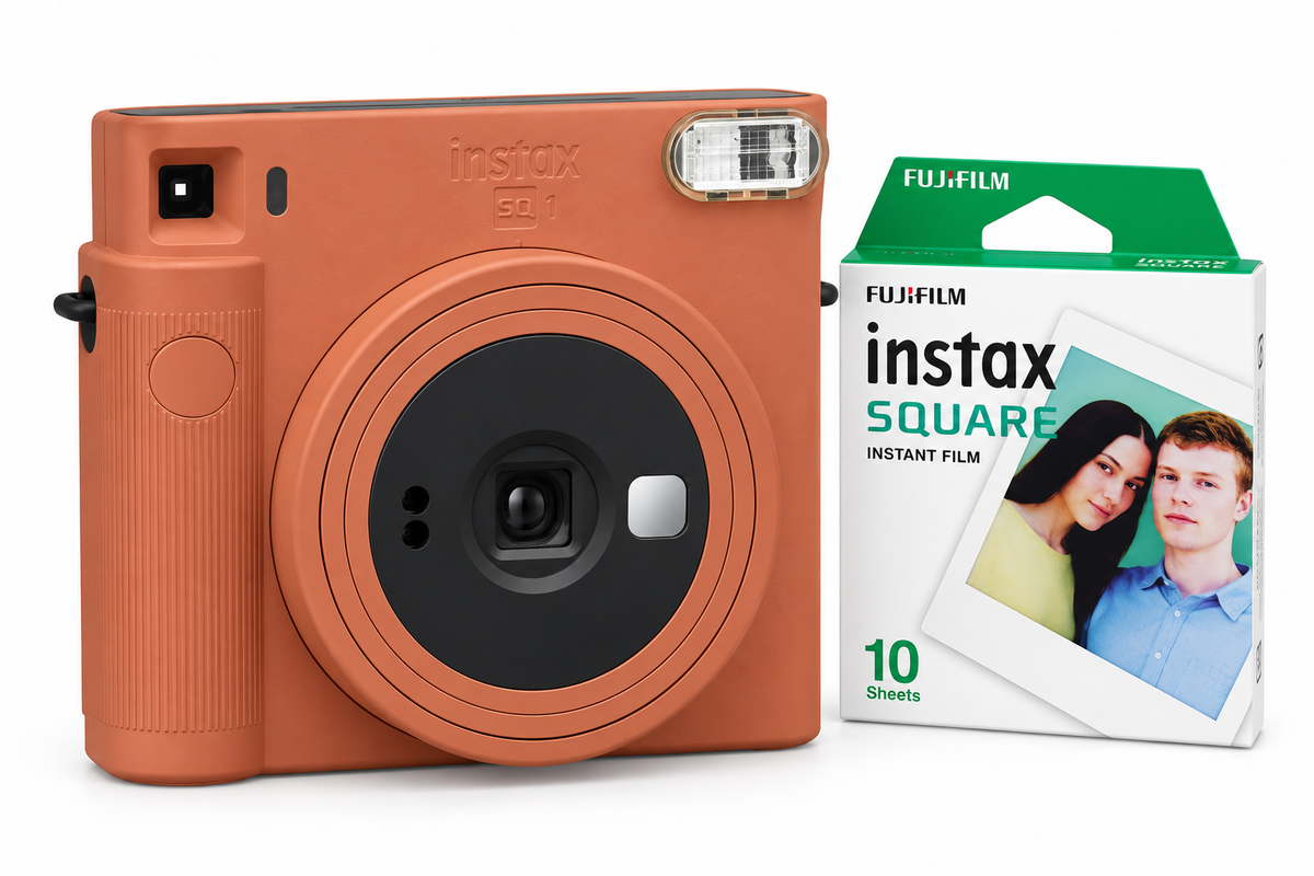 Set Aparat foto instant Fujifilm SQ1 Terracotta Orange + Film Square 1x10