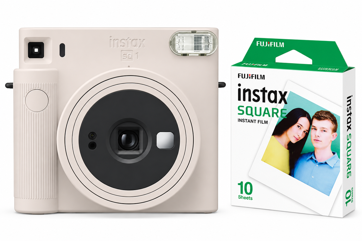 Set Aparat foto instant Fujifilm SQ1 Clay White + Film Square 1x10