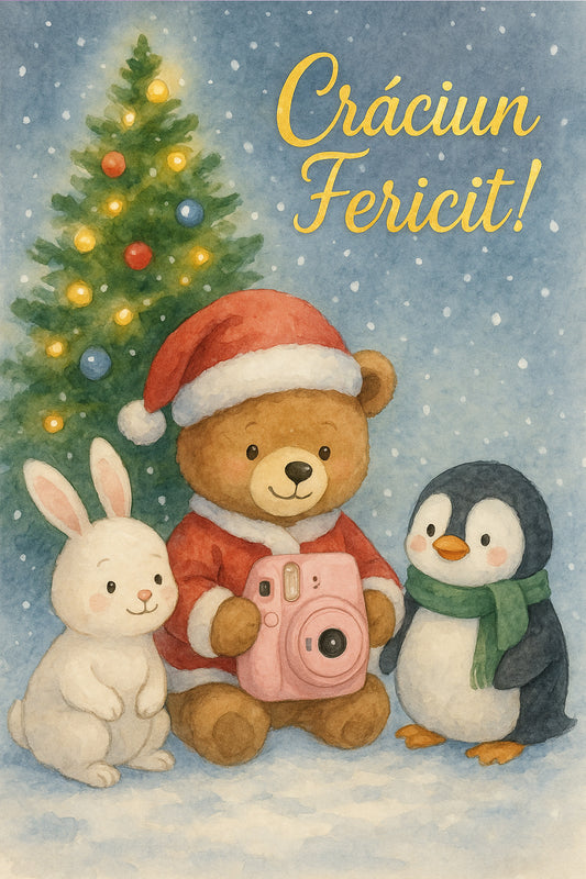 Felicitare Craciun Fericit- pinguini
