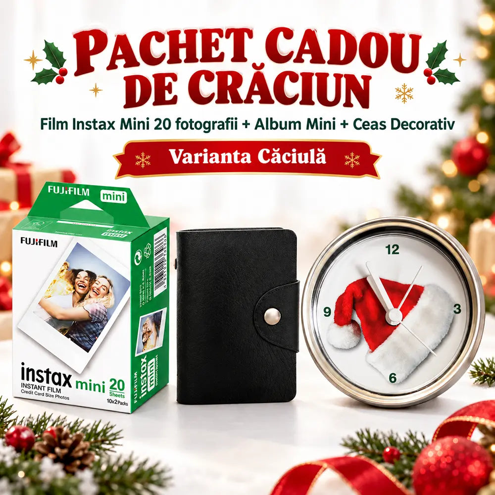 Set cadou de Craciun- film Fujifilm Instax mini 2x10+ album+ ceas Caciula lui Mos Craciun