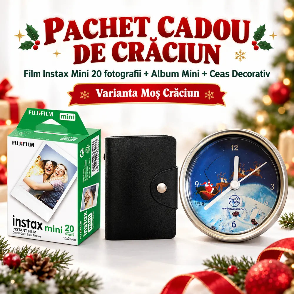 Set cadou de Craciun- film Fujifilm Instax mini 2x10+ album+ ceas Mos Craciun