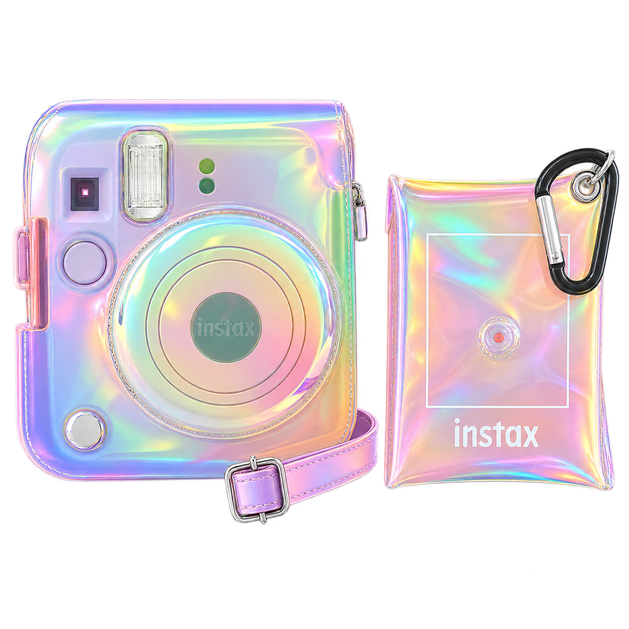 Pachet Fujifilm Instax Mini 13 Alb – Cameră Instant + Husă Iridescentă + Wallet Foto + Film 10 Poze