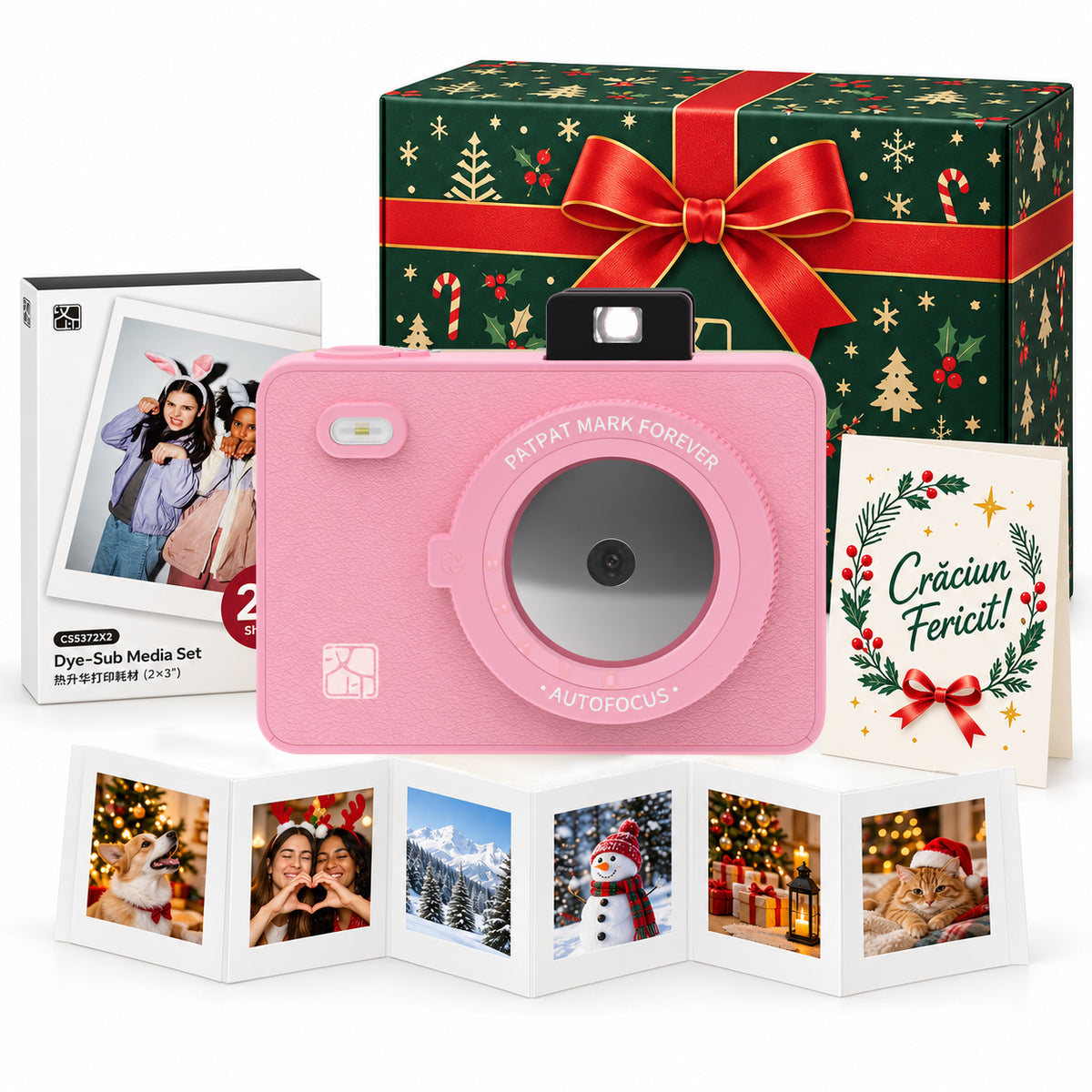 Pachet Cadou de Crăciun Hanin Z5 Roz – Aparat Foto+30 Fotografii+Cutie Christmas Time+accesorii (Copie)