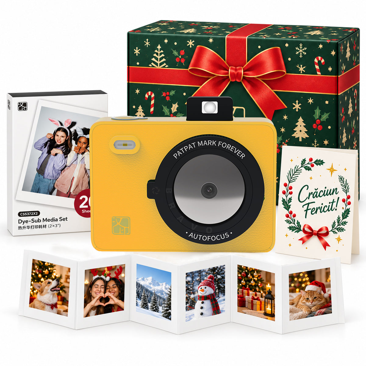 Pachet Cadou de Crăciun Hanin Z5 Galben – Aparat Foto+30 Fotografii+Cutie Christmas Time+accesorii