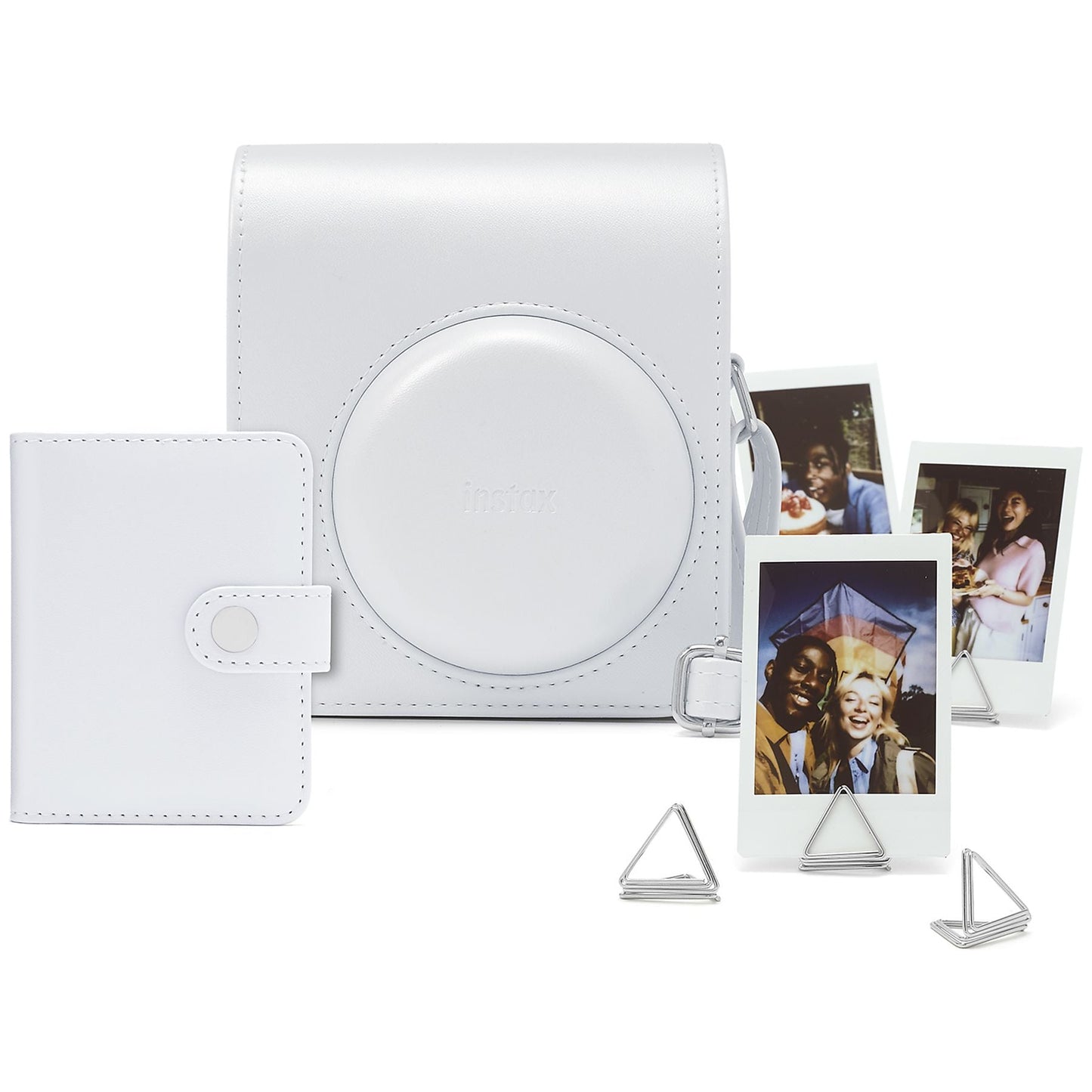 Set aparat foto Fujifilm instax mini 13 Clay White, alb + film 10 poze + husă + album + suport poze + felicitare