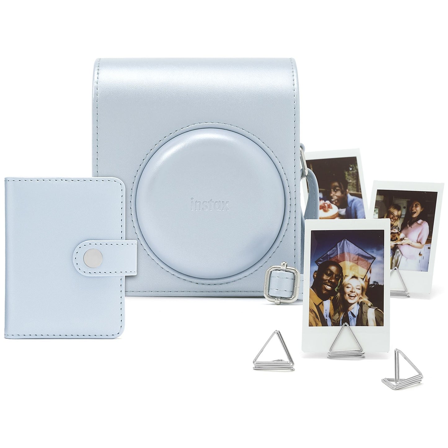 Set aparat foto Fujifilm instax mini 13 Frost Blue, bleu + film 10 poze + husă + album + suport poze + felicitare