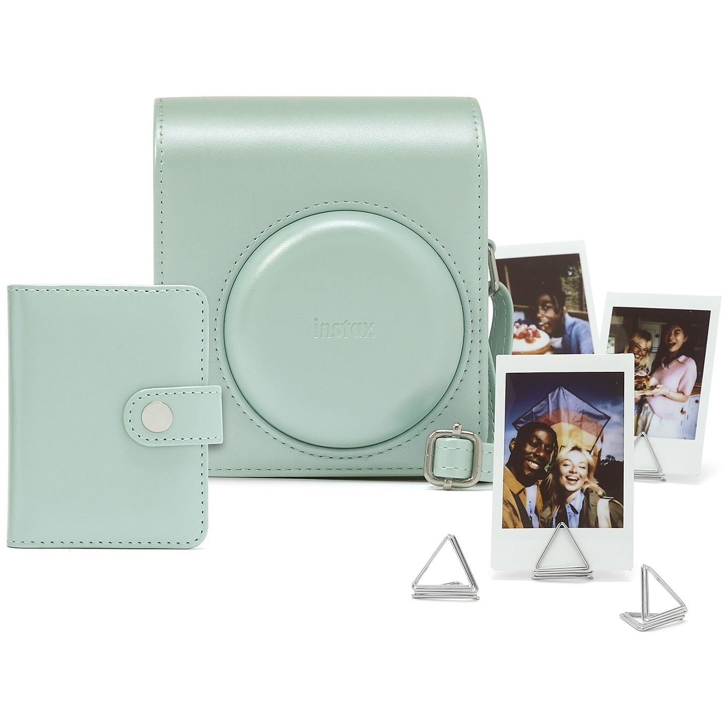 Set aparat foto Fujifilm instax mini 13 Lagoon Green, verde + film 10 poze + husă + album + suport poze + felicitare