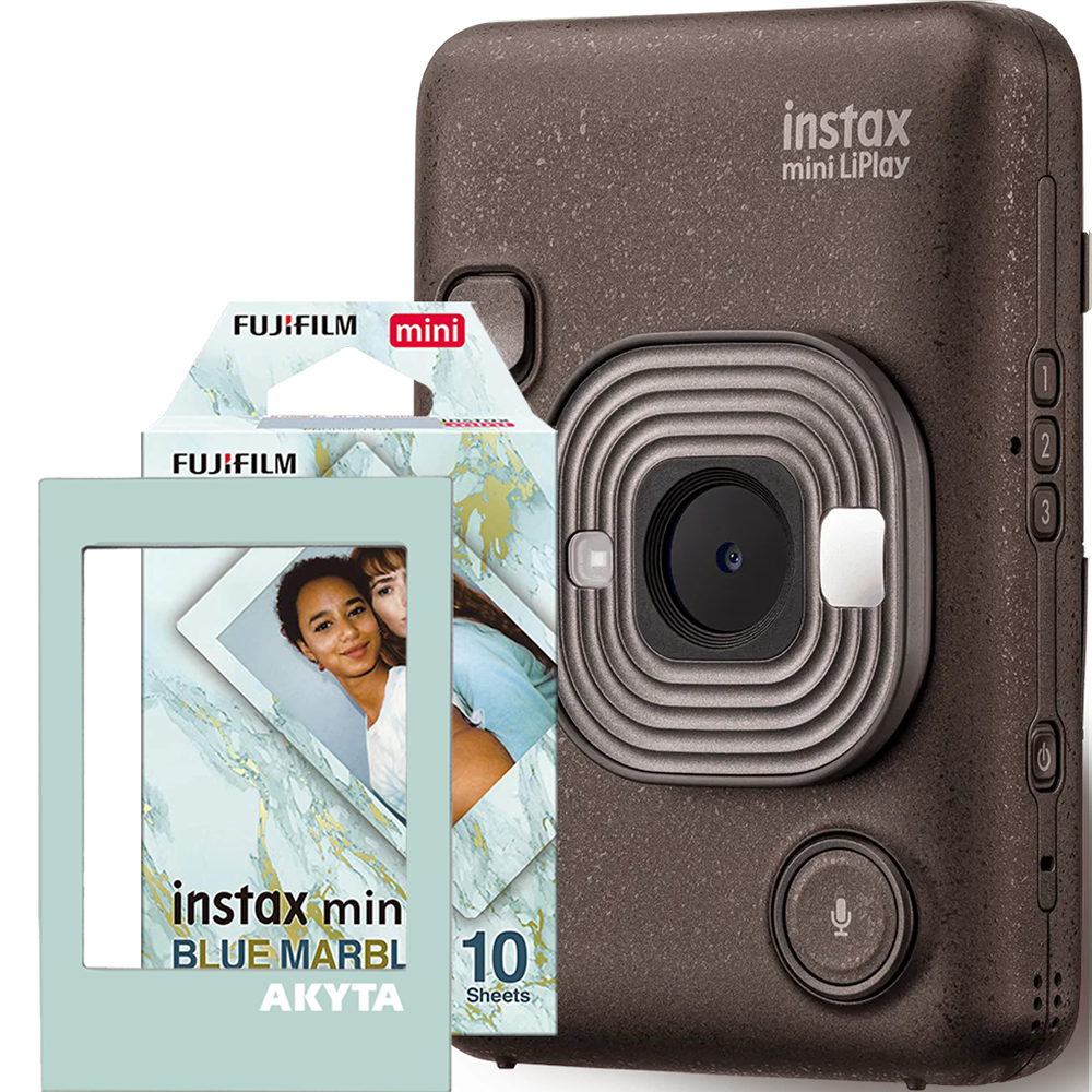 Aparat foto instant hibrid Fujifilm Instax mini LiPlay verde cu hartie 1x10 si rama magnetica Akyta