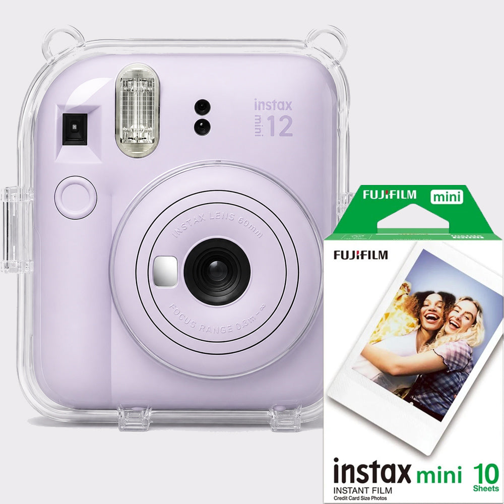 Set Fujifilm Instax Mini 12 Mov – Aparat Foto Instant + Husă Transparentă + Film Instax Mini 10 Poze