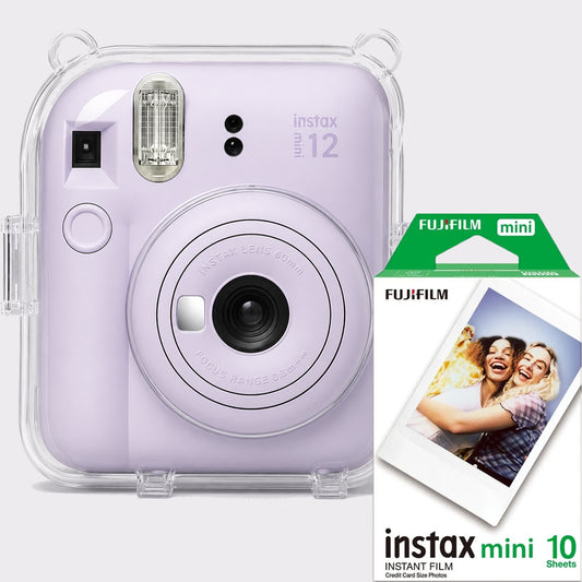 Set Fujifilm Instax Mini 12 Mov – Aparat Foto Instant + Husă Transparentă + Film Instax Mini 10 Poze