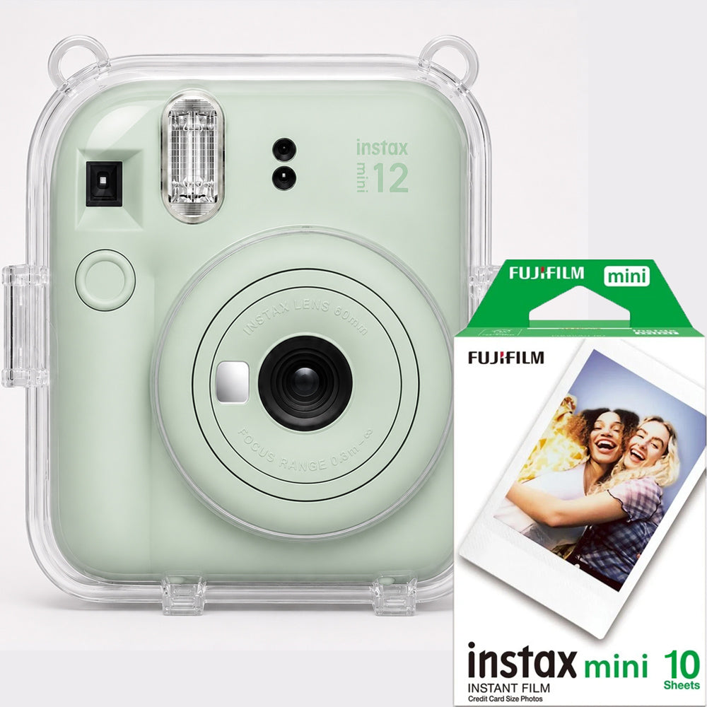 Set Fujifilm Instax Mini 12 Verde – Aparat Foto Instant + Husă Transparentă + Film Instax Mini 10 Poze