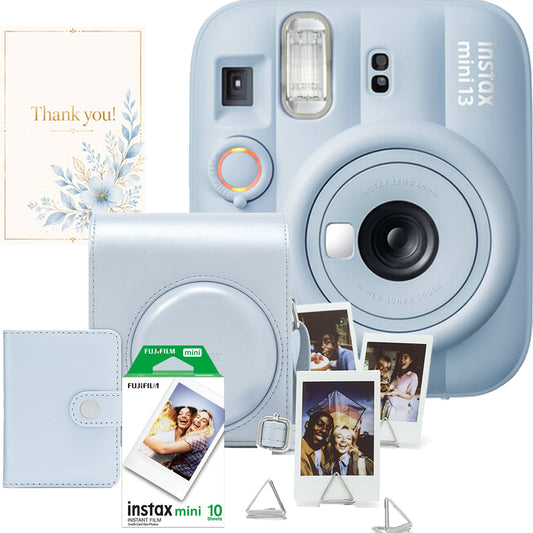 Set aparat foto Fujifilm instax mini 13 Frost Blue, bleu + film 10 poze + husă + album + suport poze + felicitare