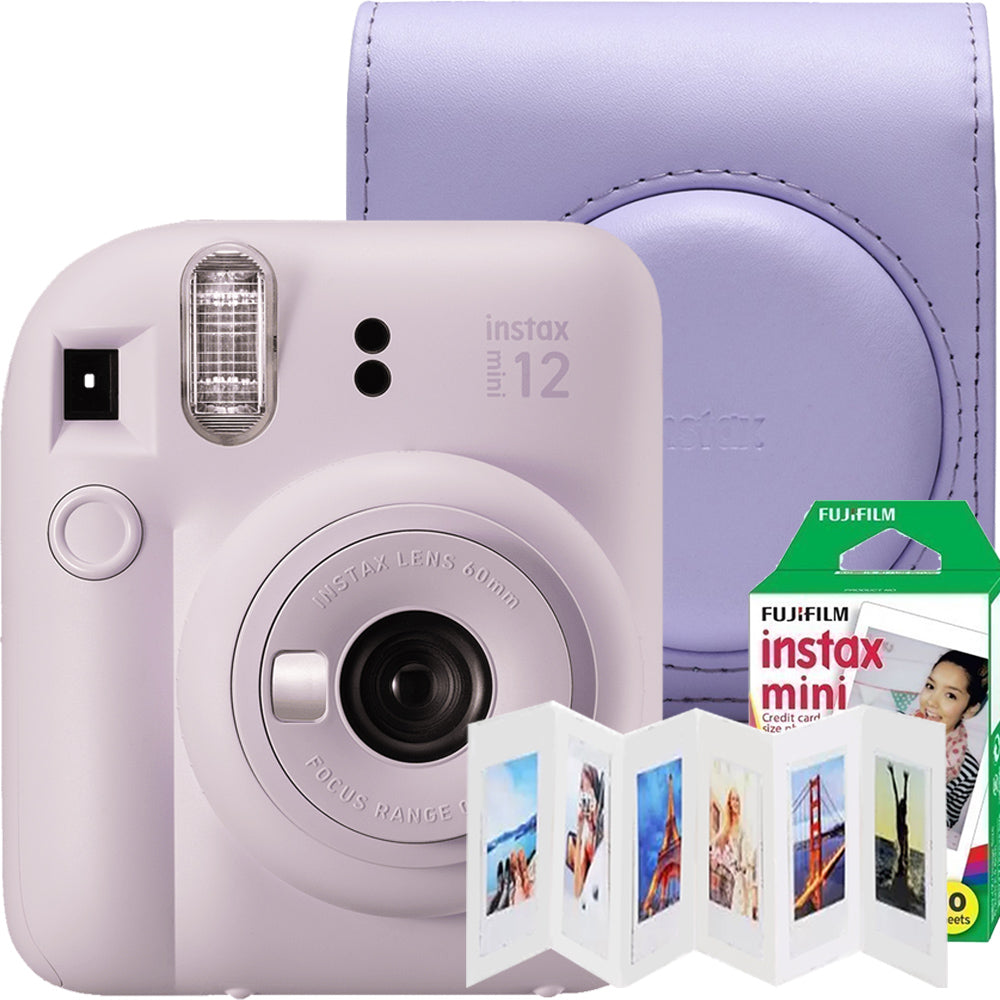 Set aparat foto instant Fujifilm Instax mini 12, Pastel Blue cu husa Fujifilm, rama 6 pozitii Akyta si film 1x10