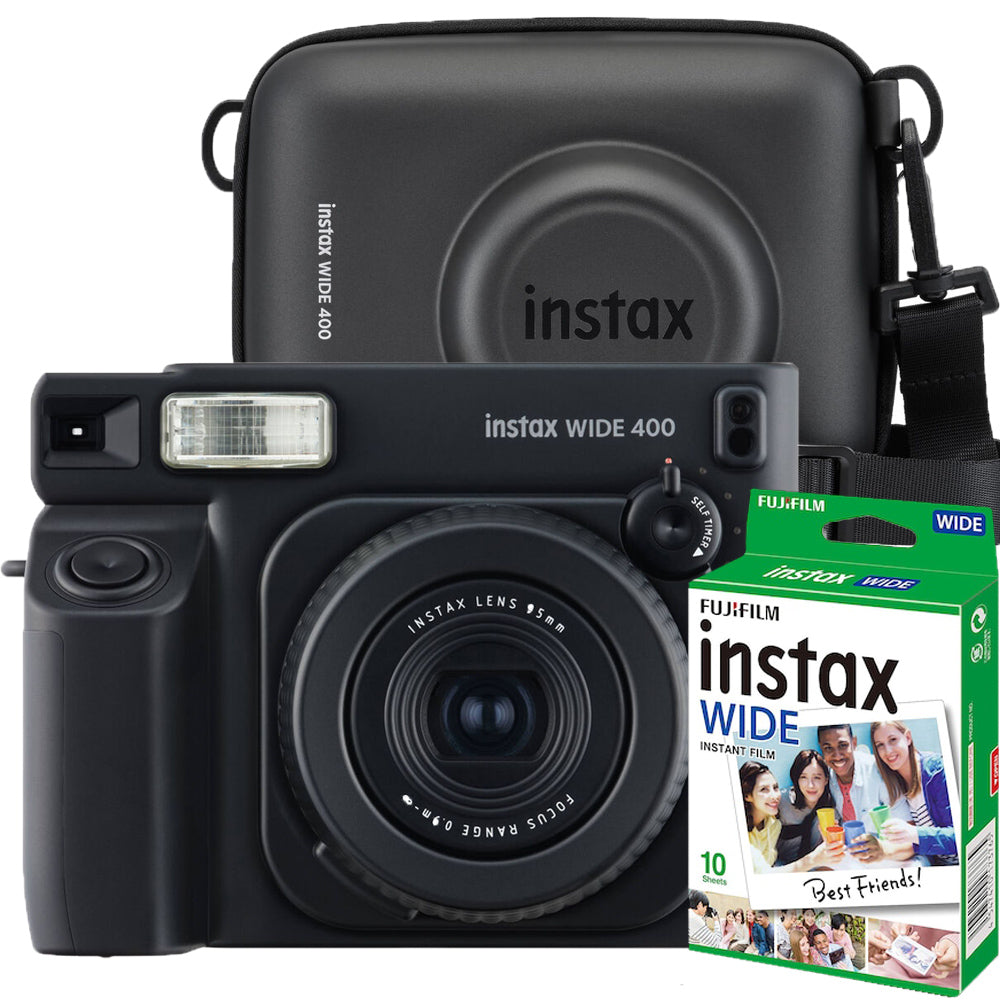 Aparat foto instant Fujifilm Instax Wide 400 negru cu film 1x10 si husa