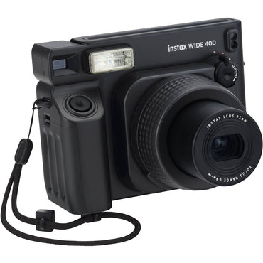 Aparat foto instant Fujifilm Instax Wide 400 negru cu film 1x10 si husa
