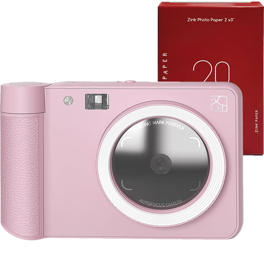 Set Aparat Foto Instant si imprimanta Hanin Z1 – Joy – 25 Fotografii Incluse, Roz, Bluetooth