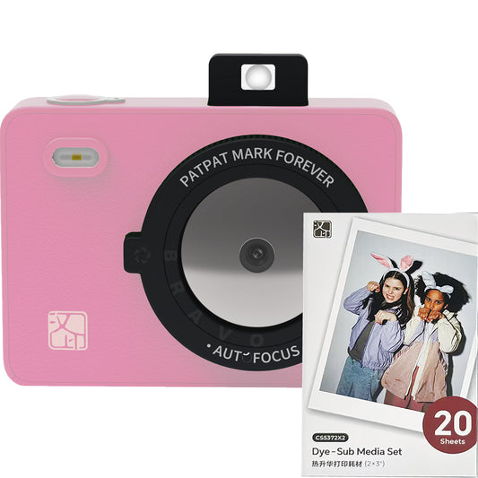 Set Aparat Foto Instant Hanin Z5 – Party Pack – 30 Fotografii Incluse, Roz, Bluetooth