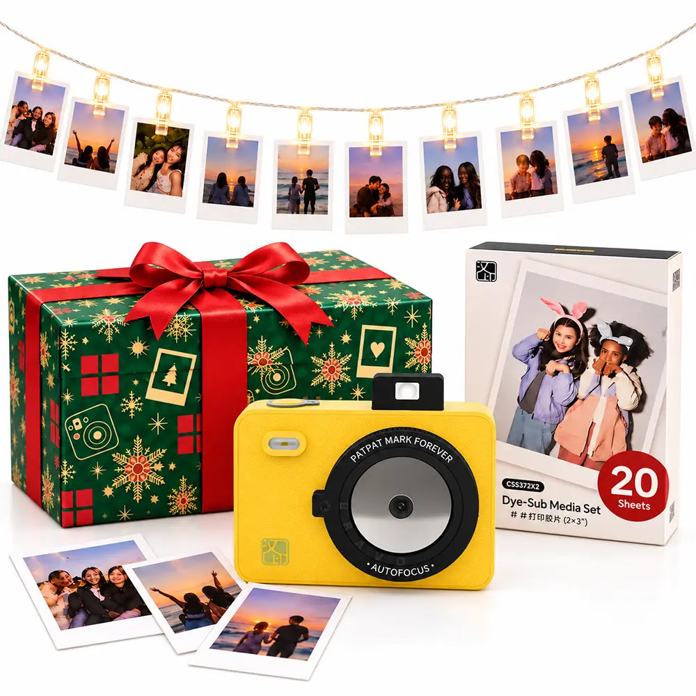 Aparat foto instant Hanin Z5 galben cu ghirlandă luminoasă, 30 de fotografii și cutie Christmas Time