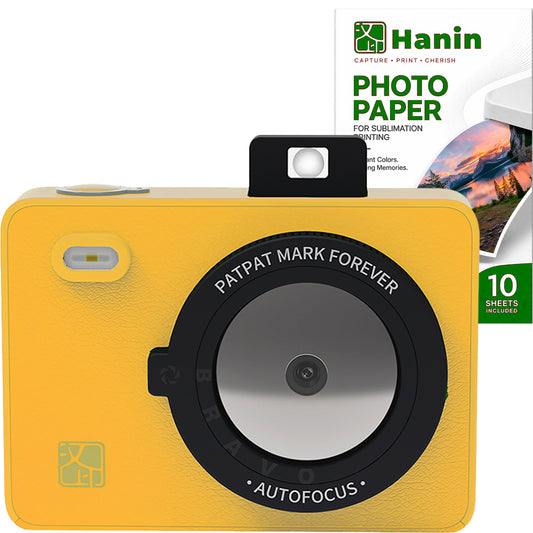 Set Aparat Foto Instant Hanin Z5 – Celebrate – 10 Fotografii Incluse, Galben, Bluetooth