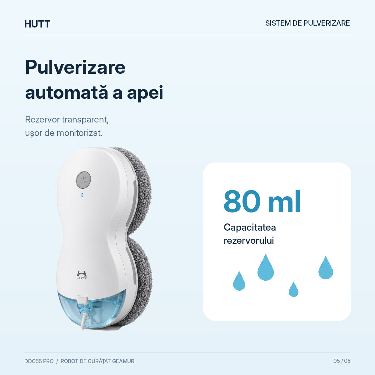 Robot curatare geamuri HUTT DDC55 Pro, 5400 Pa, 150 m², Senzori AI, Algoritm inteligent, Alb