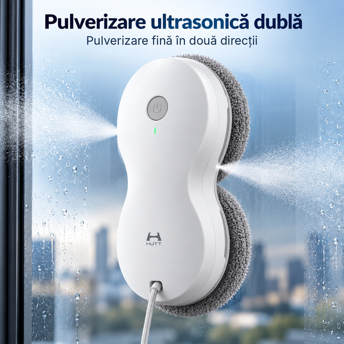 Robot de curatare geamuri Hutt DDC56, senzori AI, rezervor apa 60 ml, 3000Pa, alb
