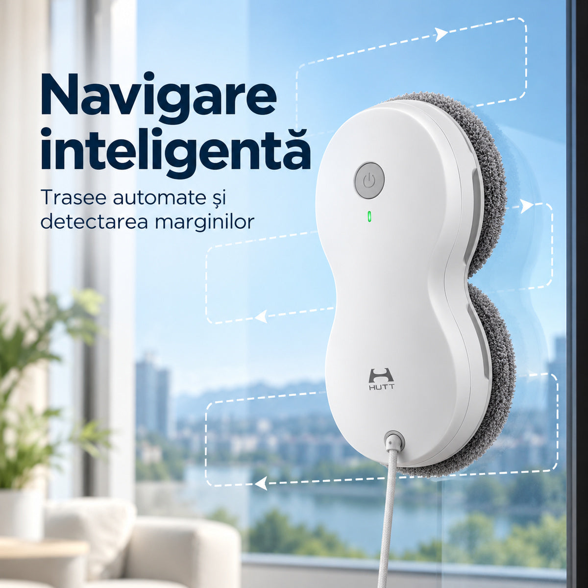 Robot de curatare geamuri Hutt DDC56, senzori AI, rezervor apa 60 ml, 3000Pa, alb