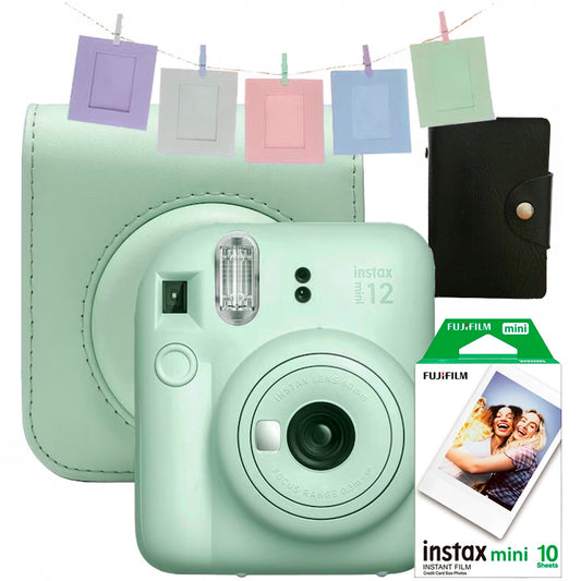 Aparat foto instant Fujifilm Instax Mini 12 Verde + Geanta, Album, Rame, Film Mini 1x10