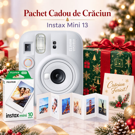 Pachet Cadou de Crăciun Instax Mini 13 Alb – Cameră, Film, Cutie