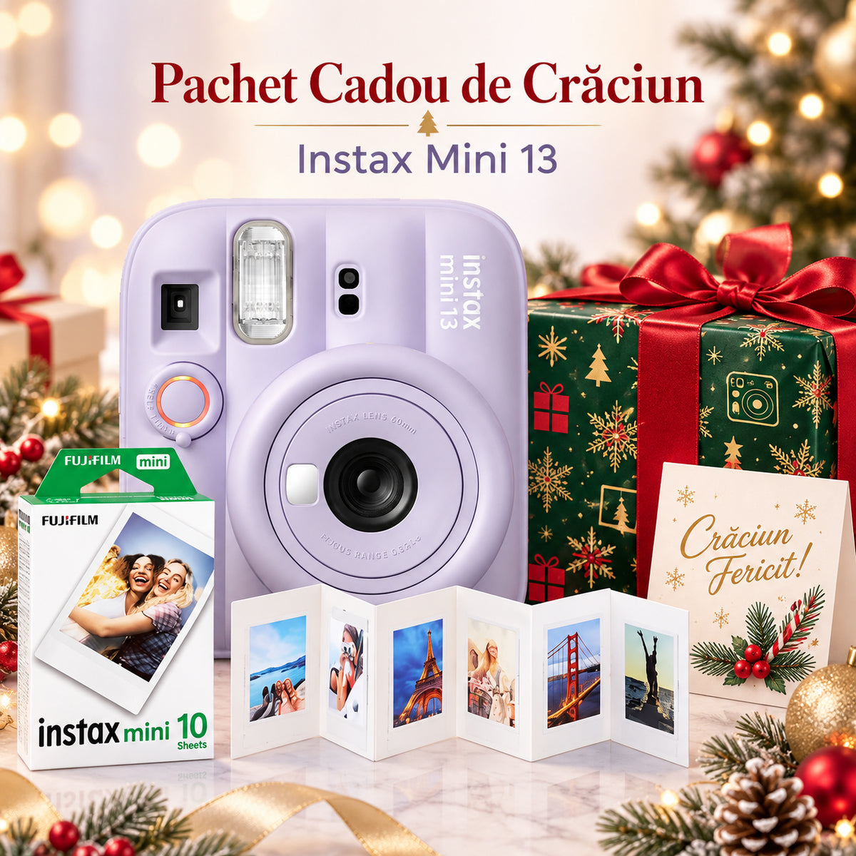 Pachet Cadou de Crăciun Instax Mini 13 Mov – Cameră, Film, Cutie